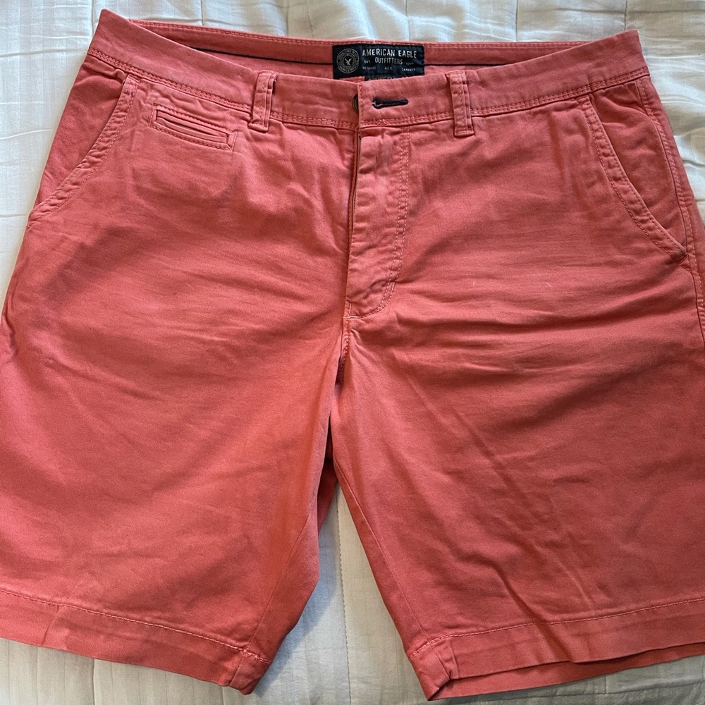 Khaki Shorts, size 33 waist,color:salmon red/pink